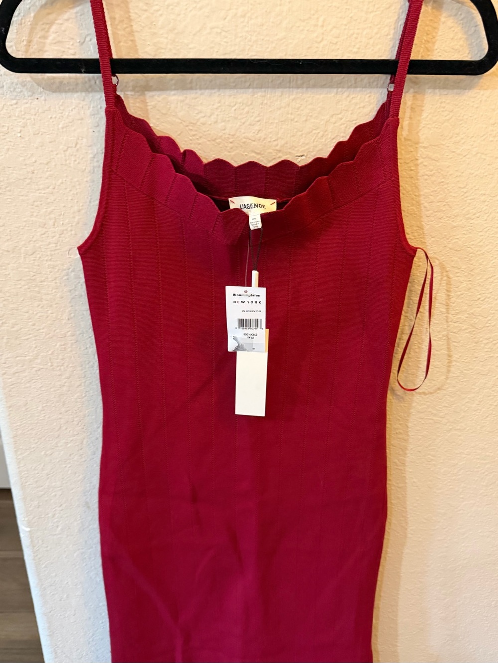 L'AGENCE Scallop-Neck Sleeveless Mini Dress in Deep Red